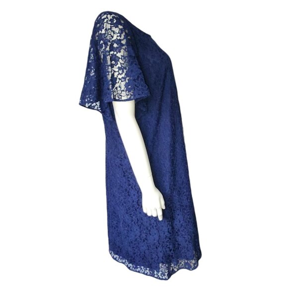 Lane Bryant Dress Womens Plus Size 22 Solid All Blue Lace Zip Back Short Sleeve - Picture 4 of 8